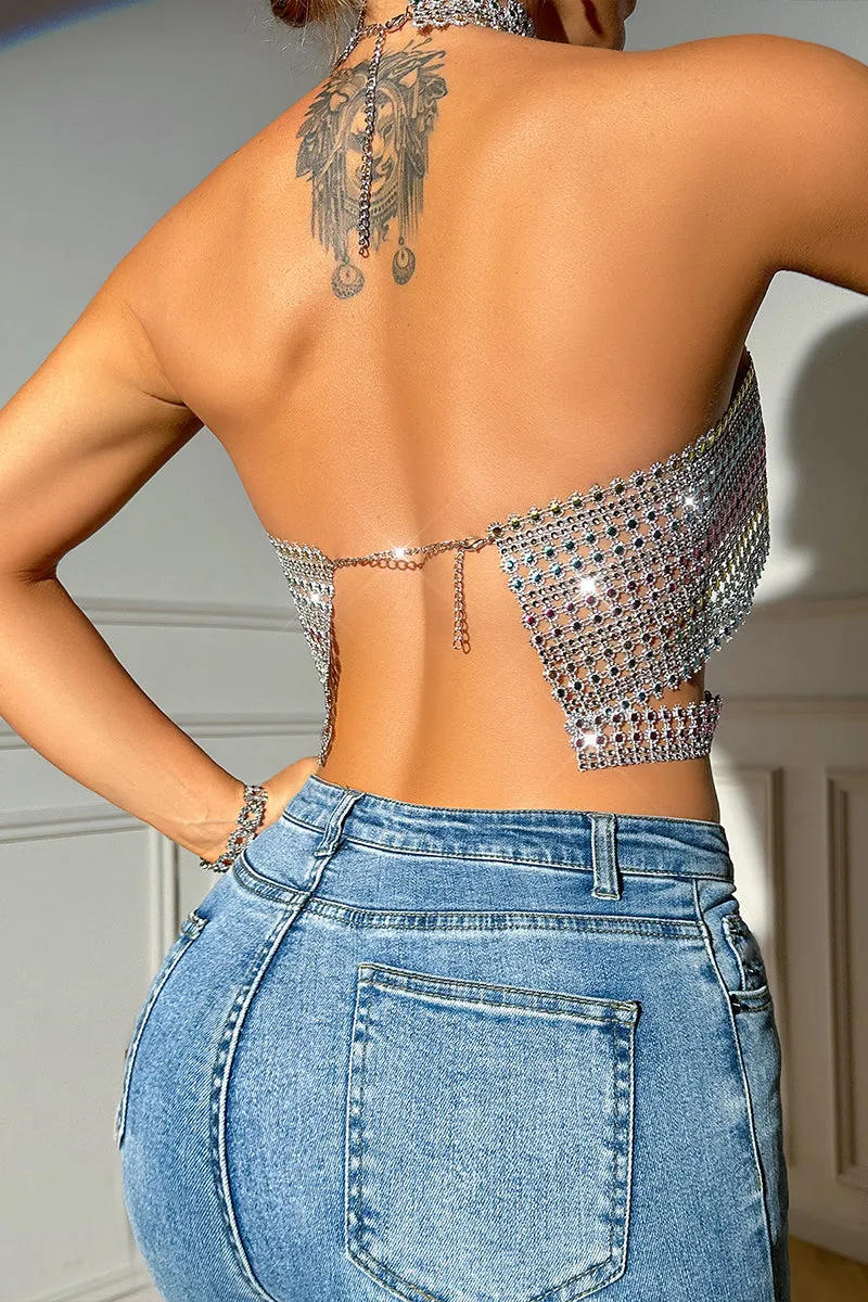 TR3027 Rhinestoens Choker Top
