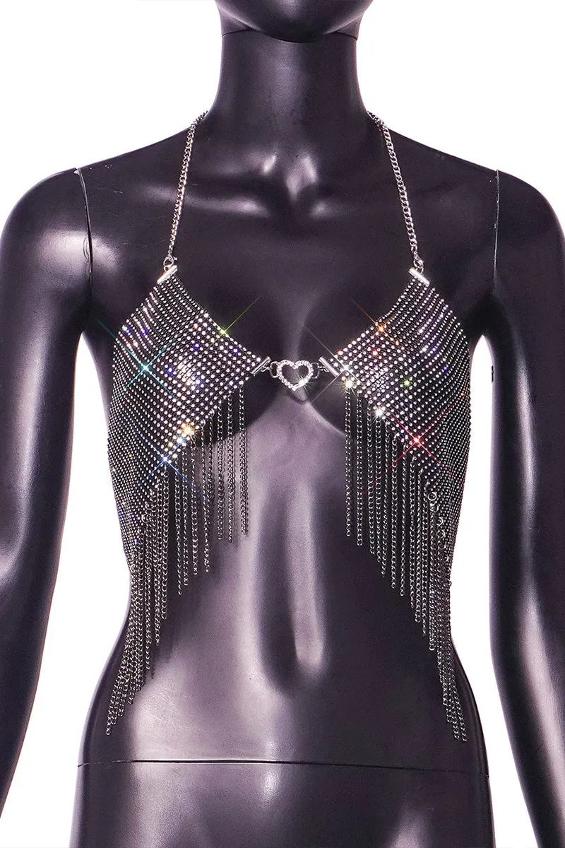 TR3029 Rhinestones Fringes Top