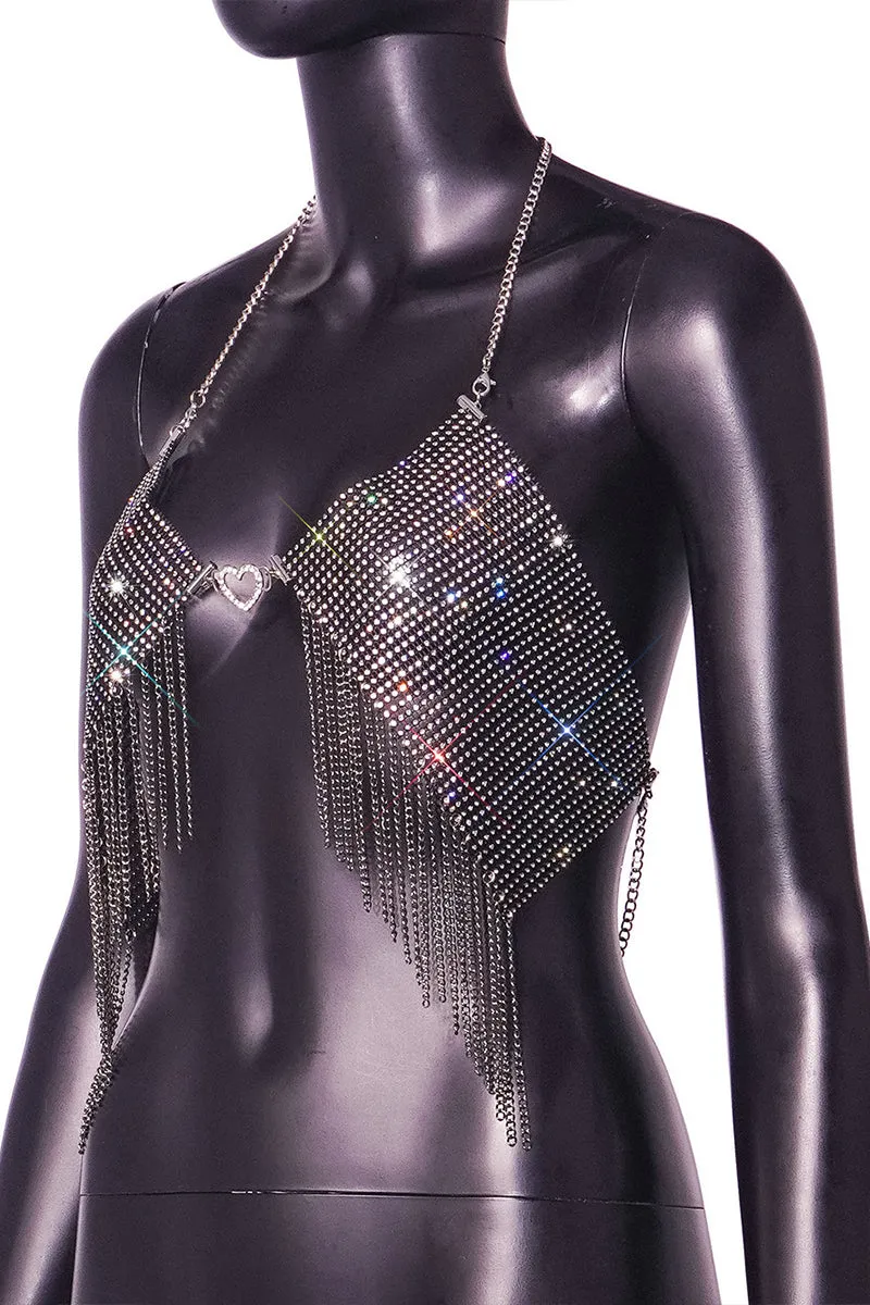 TR3029 Rhinestones Fringes Top