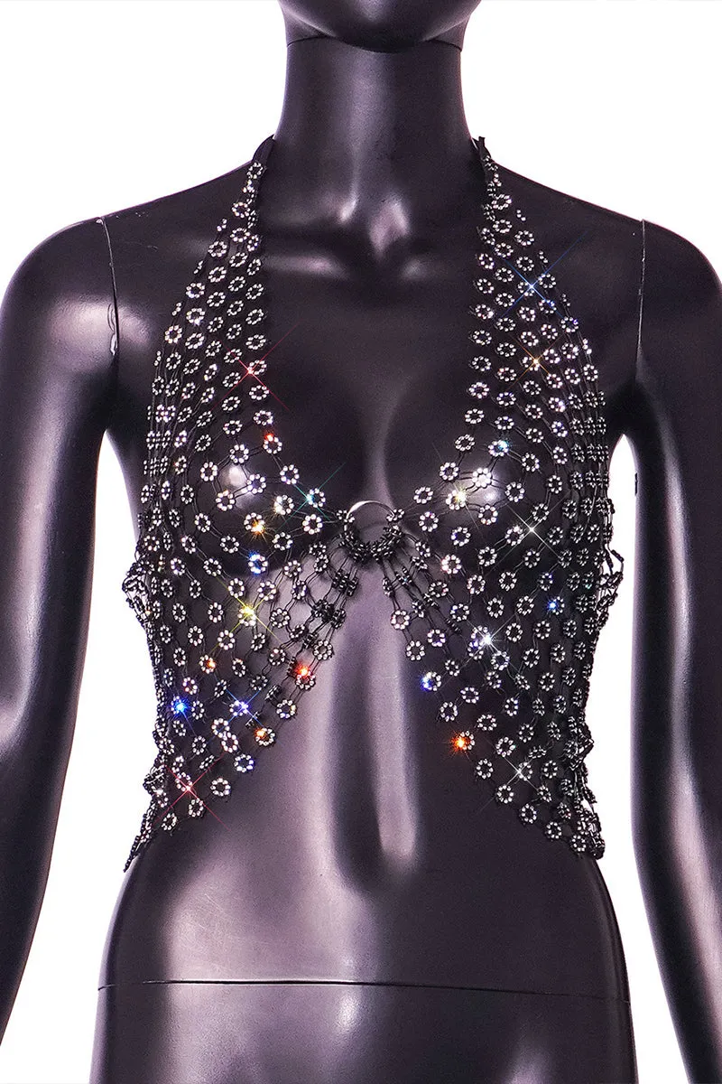TR3034 Rhinestones Halter Top