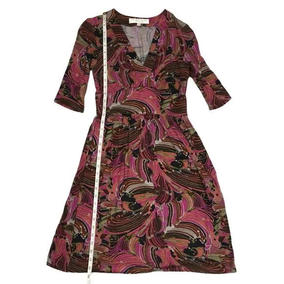 Trina Turk Dress Multi-Color Abstract Print Half Sleeve V-Neck Stretch Women's 0