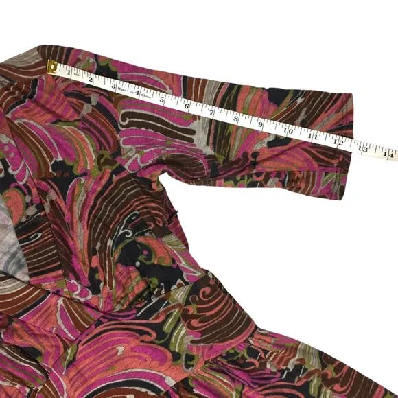 Trina Turk Dress Multi-Color Abstract Print Half Sleeve V-Neck Stretch Women's 0