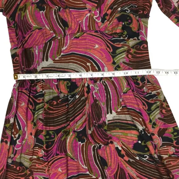 Trina Turk Dress Multi-Color Abstract Print Half Sleeve V-Neck Stretch Women's 0