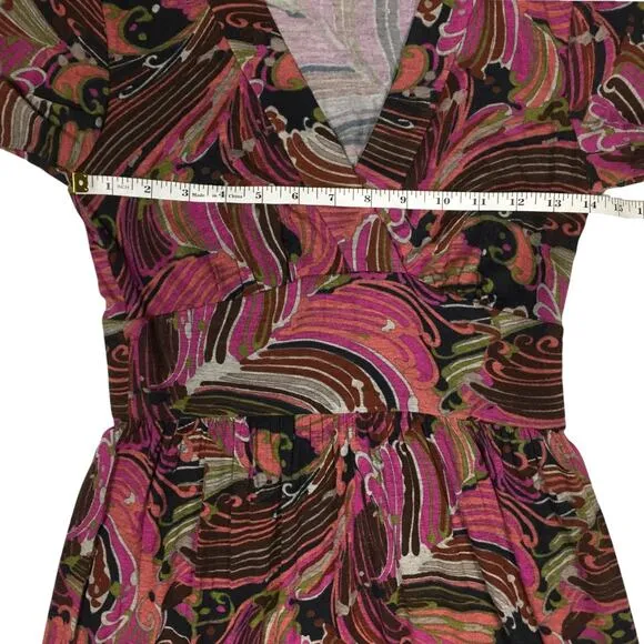 Trina Turk Dress Multi-Color Abstract Print Half Sleeve V-Neck Stretch Women's 0