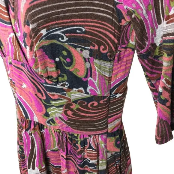 Trina Turk Dress Multi-Color Abstract Print Half Sleeve V-Neck Stretch Women's 0