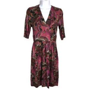 Trina Turk Dress Multi-Color Abstract Print Half Sleeve V-Neck Stretch Women's 0