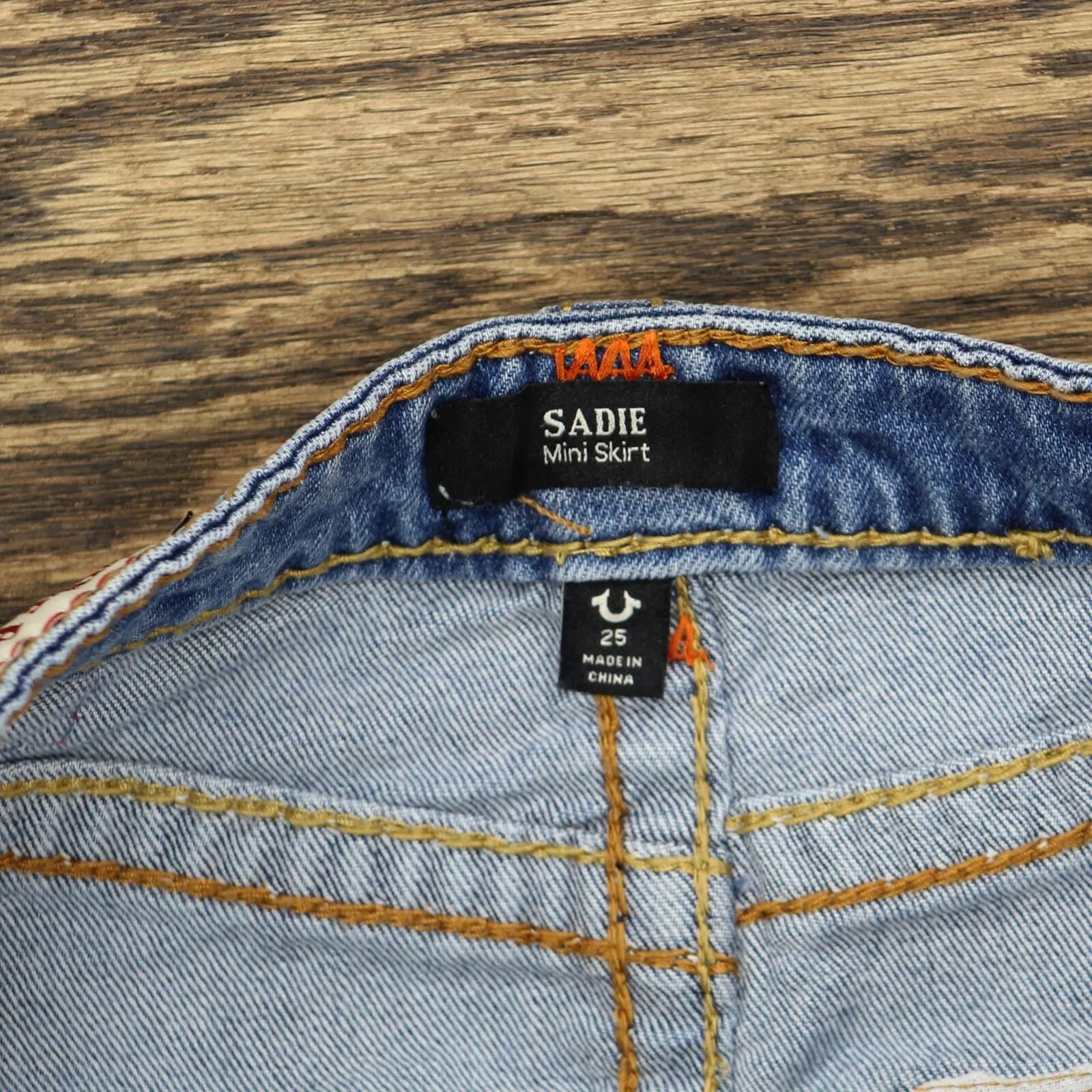 True Religion Womens Sadie Mini Skirt Flap Lupine Sky Blue W/ Destroy 25
