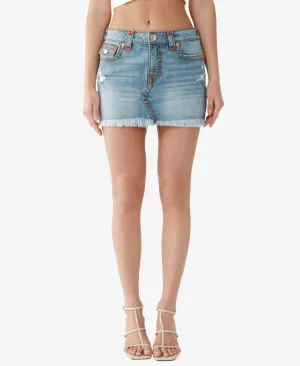 True Religion Womens Sadie Mini Skirt Flap Lupine Sky Blue W/ Destroy 25