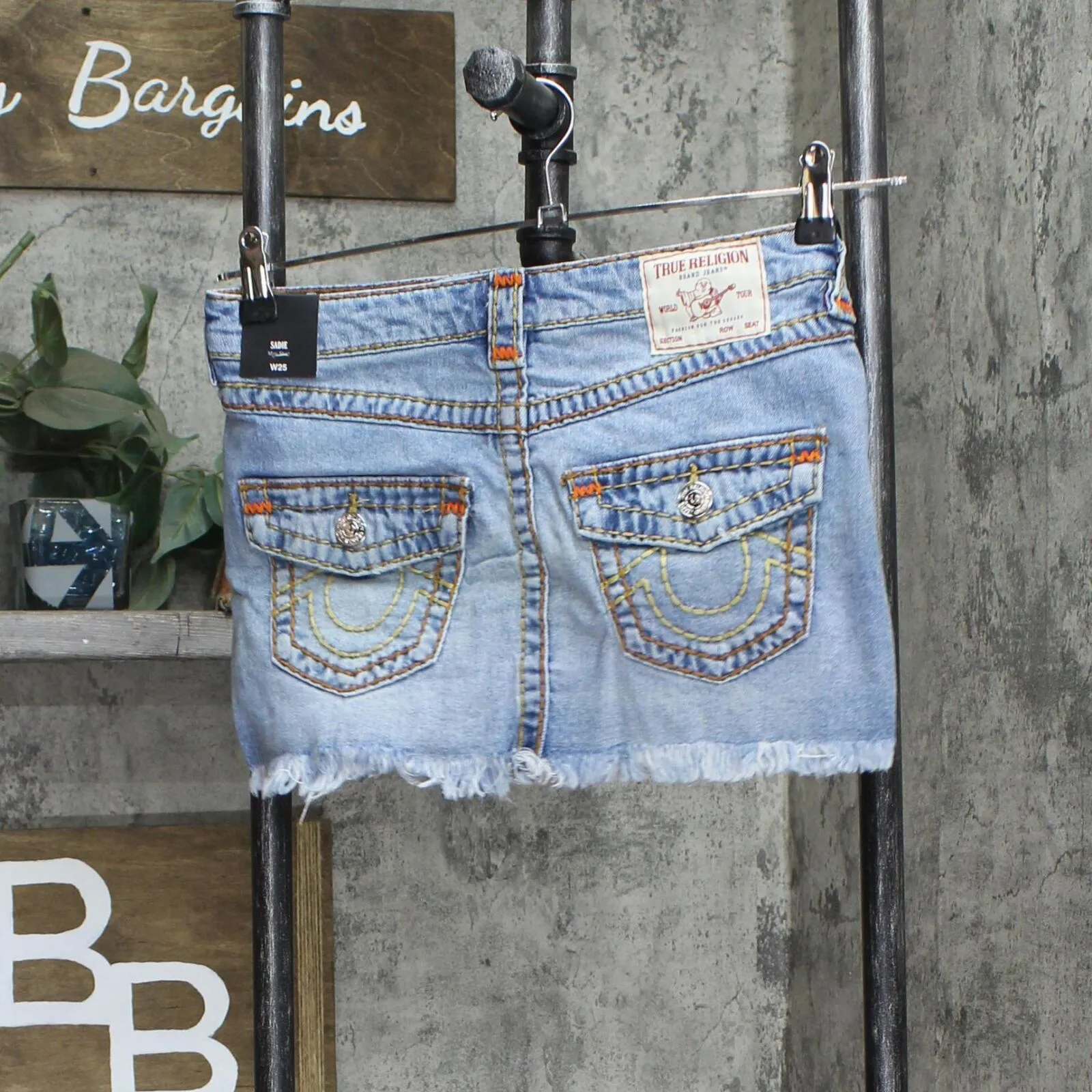 True Religion Womens Sadie Mini Skirt Flap Lupine Sky Blue W/ Destroy 25