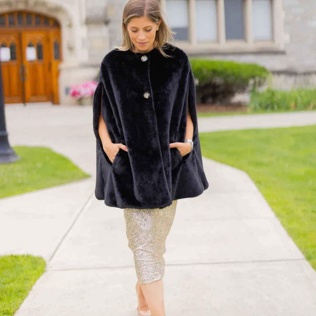 Ts Luxe Black Faux Fur Poncho