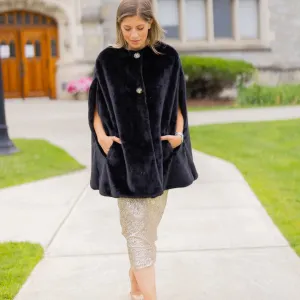 Ts Luxe Black Faux Fur Poncho