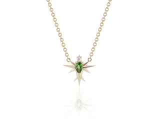 Tsavorite & Diamond Bird Necklace-Yellow Gold