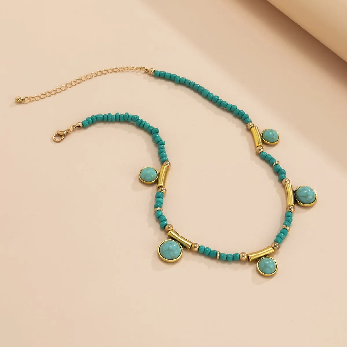 Turquoise & 18K Gold-Plated Round Station Necklace