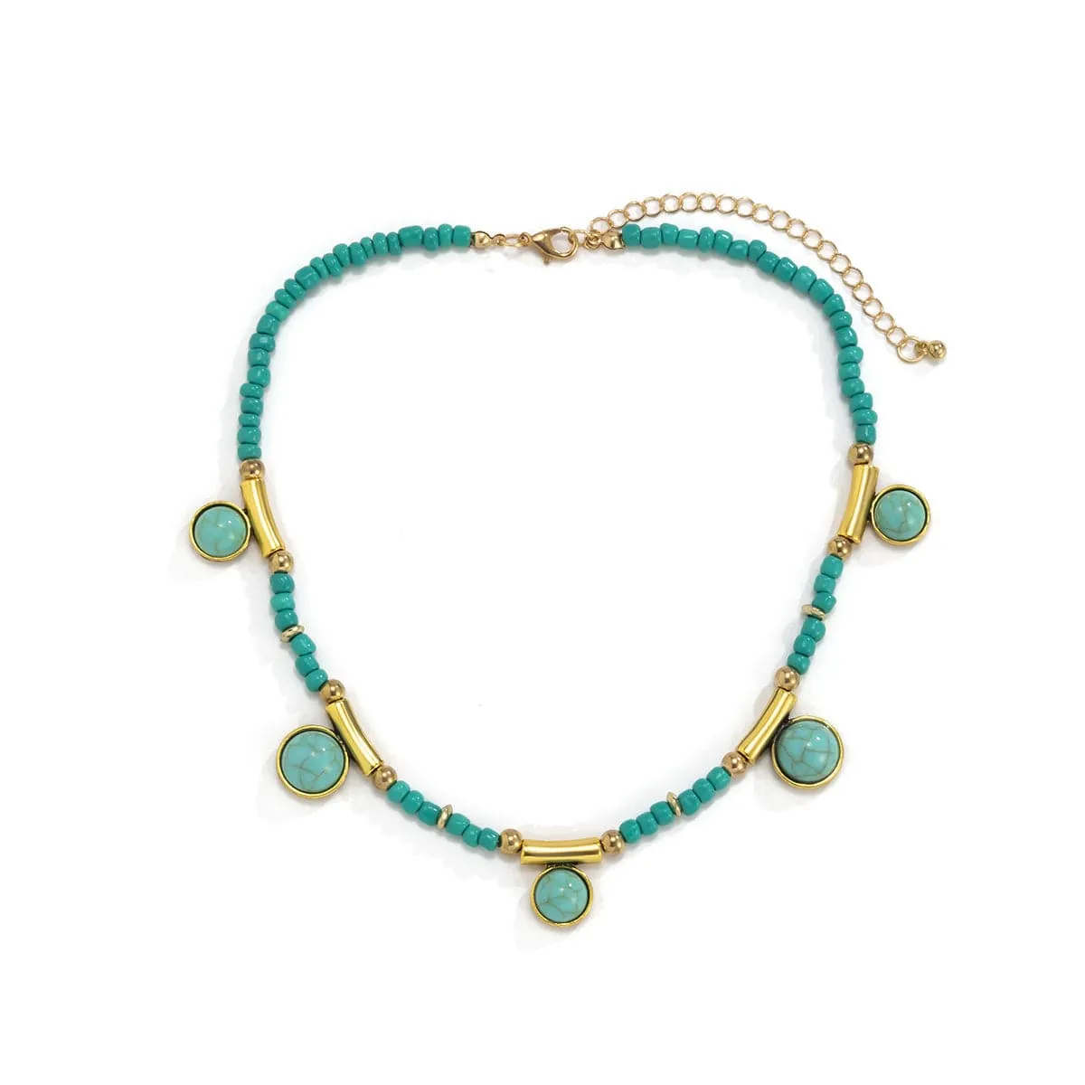 Turquoise & 18K Gold-Plated Round Station Necklace