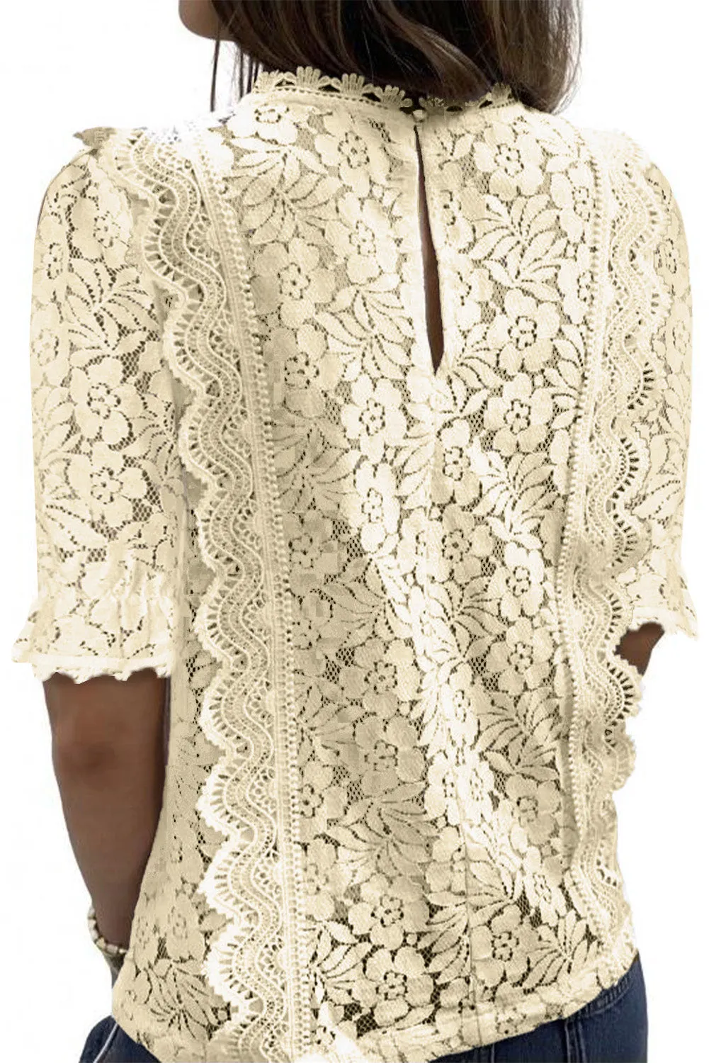 V Neck Lace Short Sleeve Top