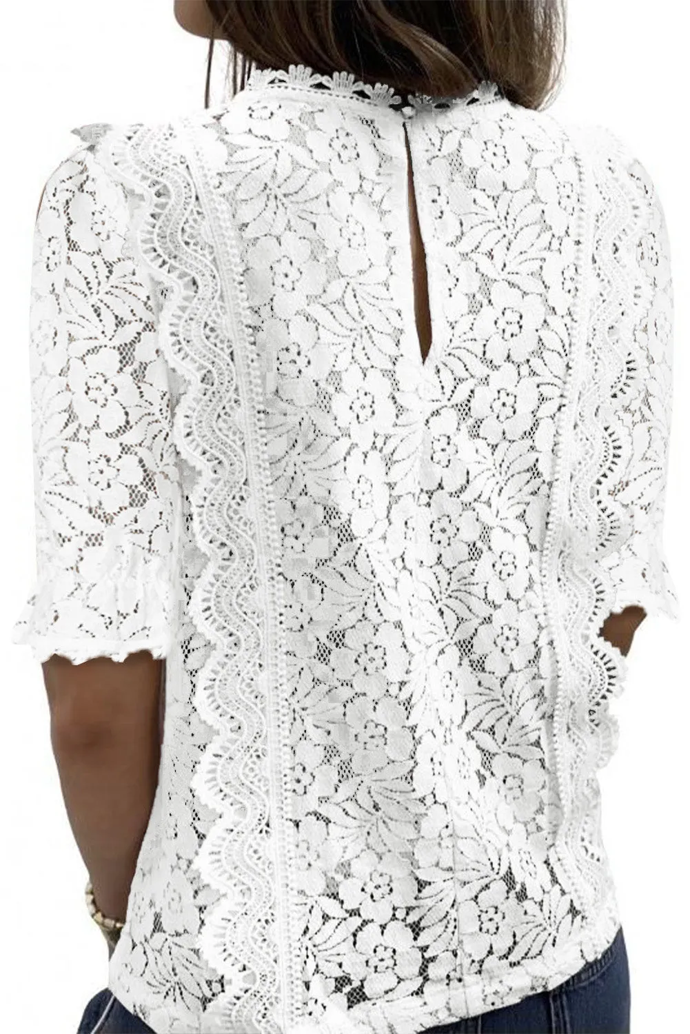 V Neck Lace Short Sleeve Top
