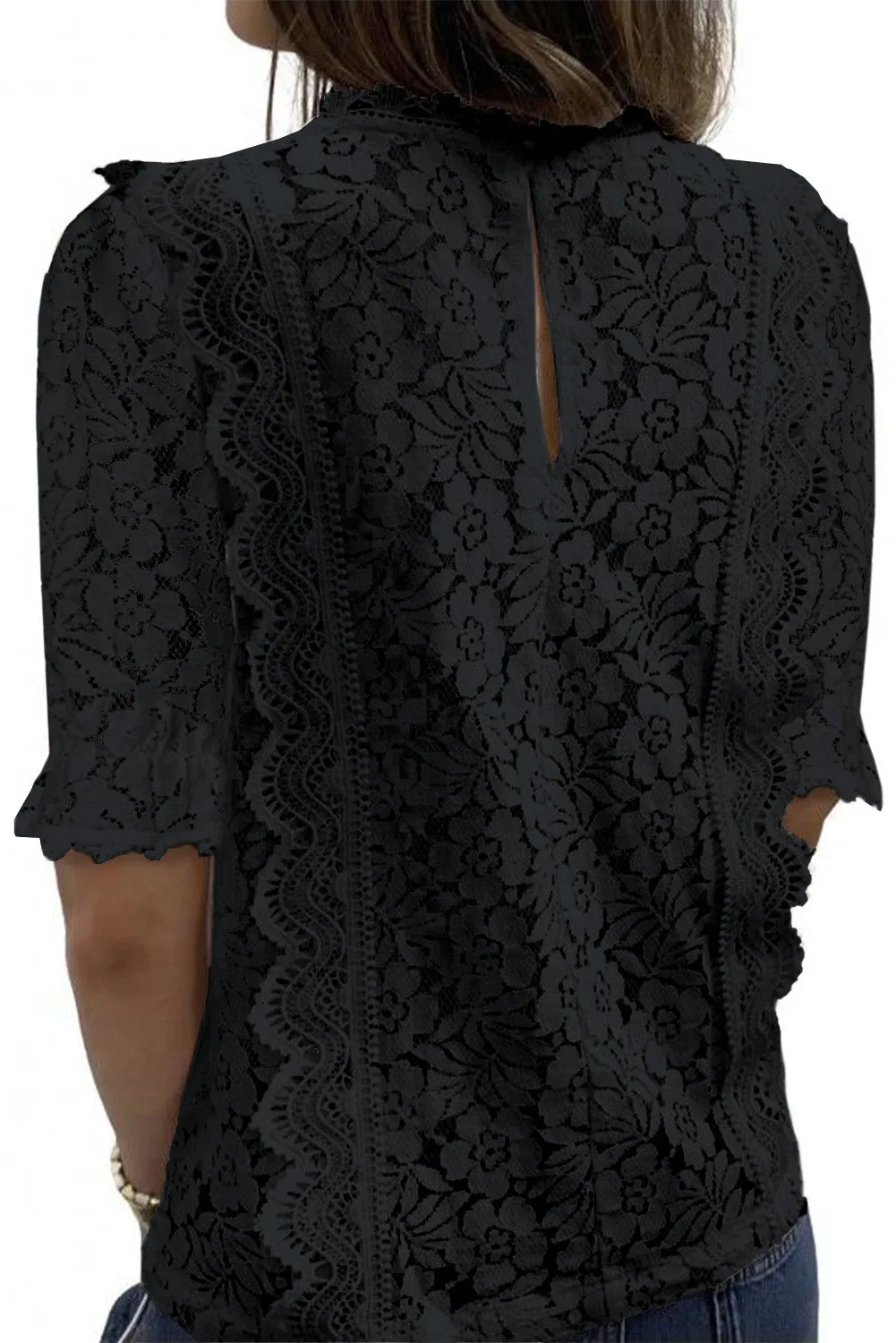 V Neck Lace Short Sleeve Top