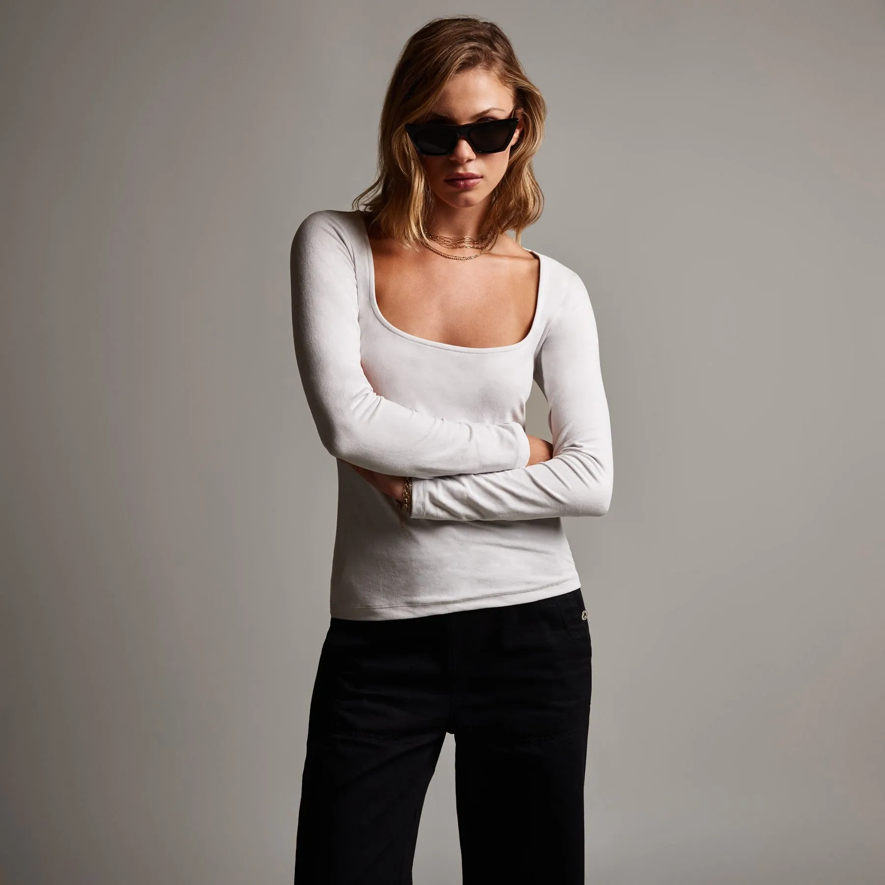 Velvet Square Neck Top - Talc