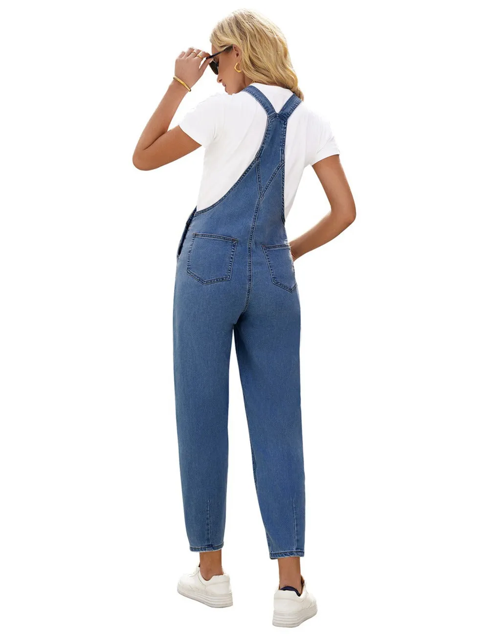 Vetinee Womens Classic Adjustable Straps Pockets Denim Bib Overalls Jeans Pants