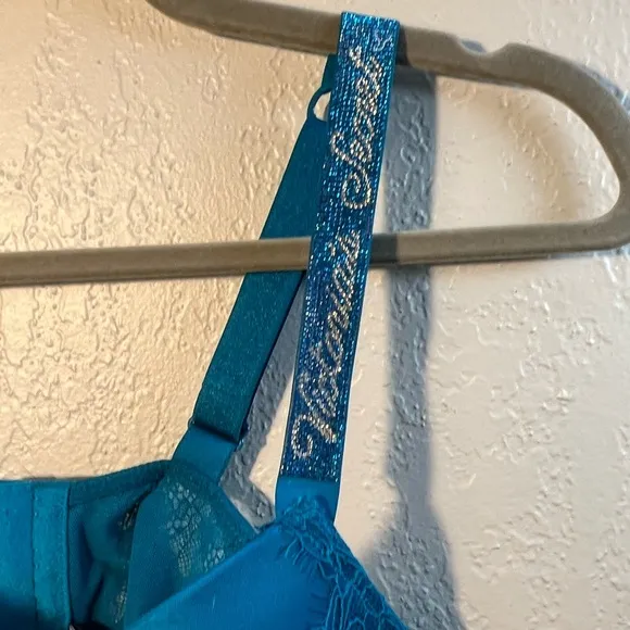 Victoria’s Secret Teal Lace Women's Intimate Bodysuit Shiny Straps 32B Lingerie