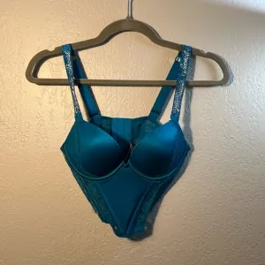 Victoria’s Secret Teal Lace Women's Intimate Bodysuit Shiny Straps 32B Lingerie
