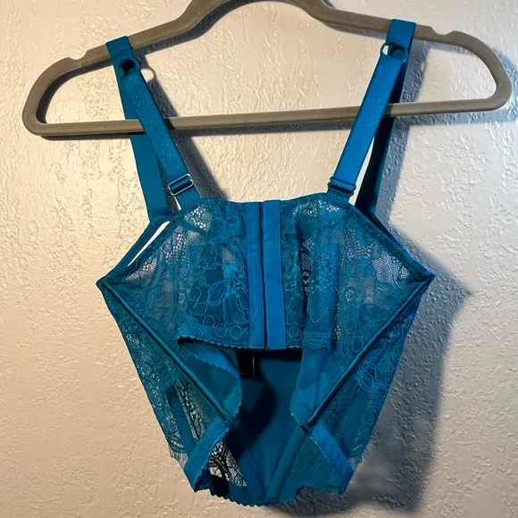 Victoria’s Secret Teal Lace Women's Intimate Bodysuit Shiny Straps 32B Lingerie