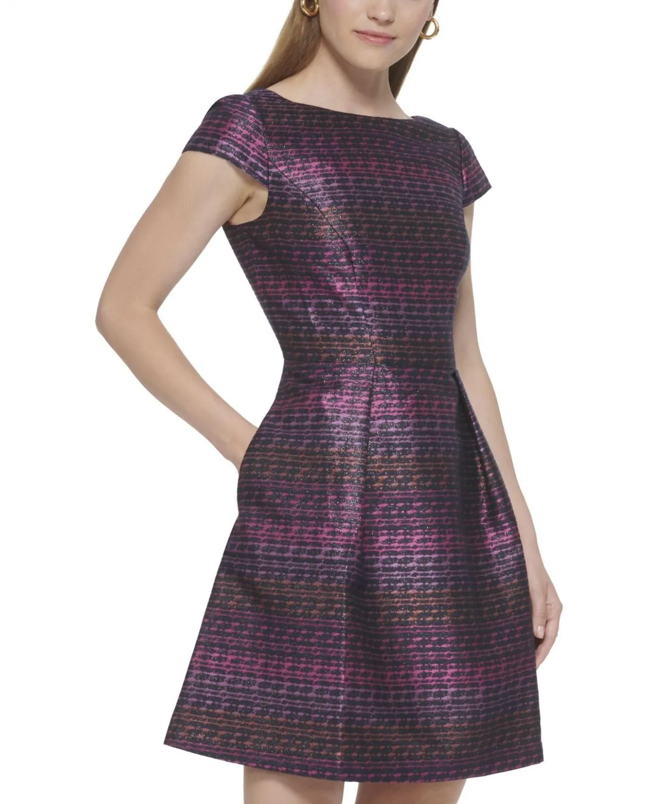Vince Camuto Women's Metallic Jacquard Fit & Flare Dress VC2M3949