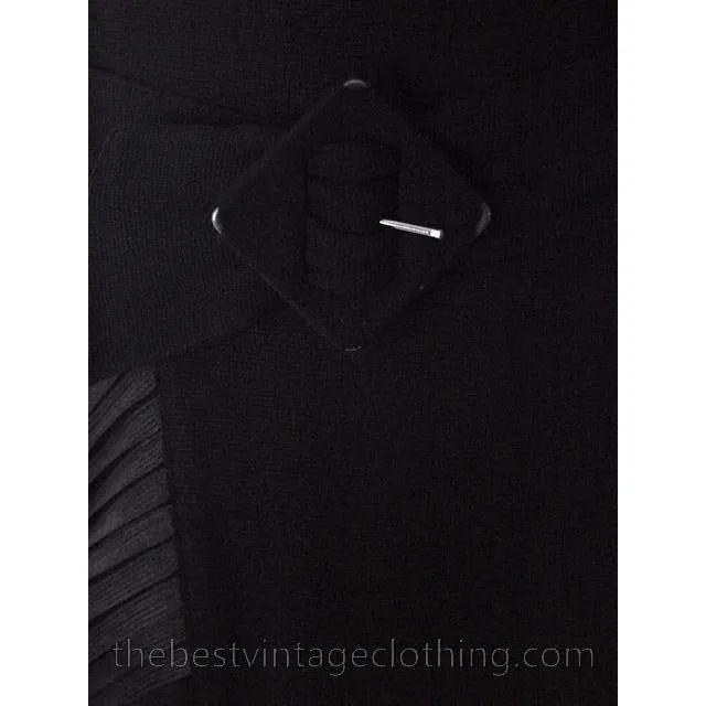 Vintage Late 1930s  Rayon Knit  Dress Black Pocket Details 36 Bust