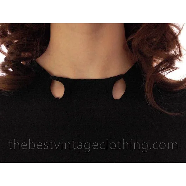 Vintage Late 1930s  Rayon Knit  Dress Black Pocket Details 36 Bust