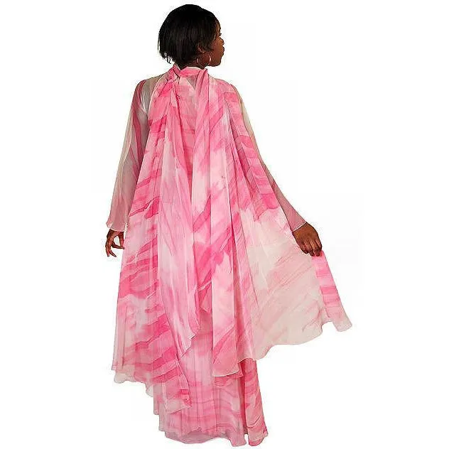 Vintage Silk Chiffon Pink Fantasy Dress Molly Parnis 1970S 34-28-44