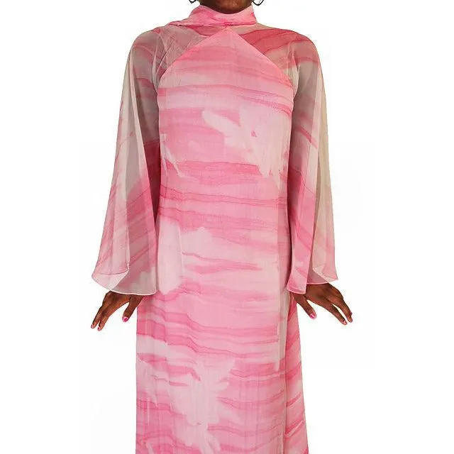 Vintage Silk Chiffon Pink Fantasy Dress Molly Parnis 1970S 34-28-44
