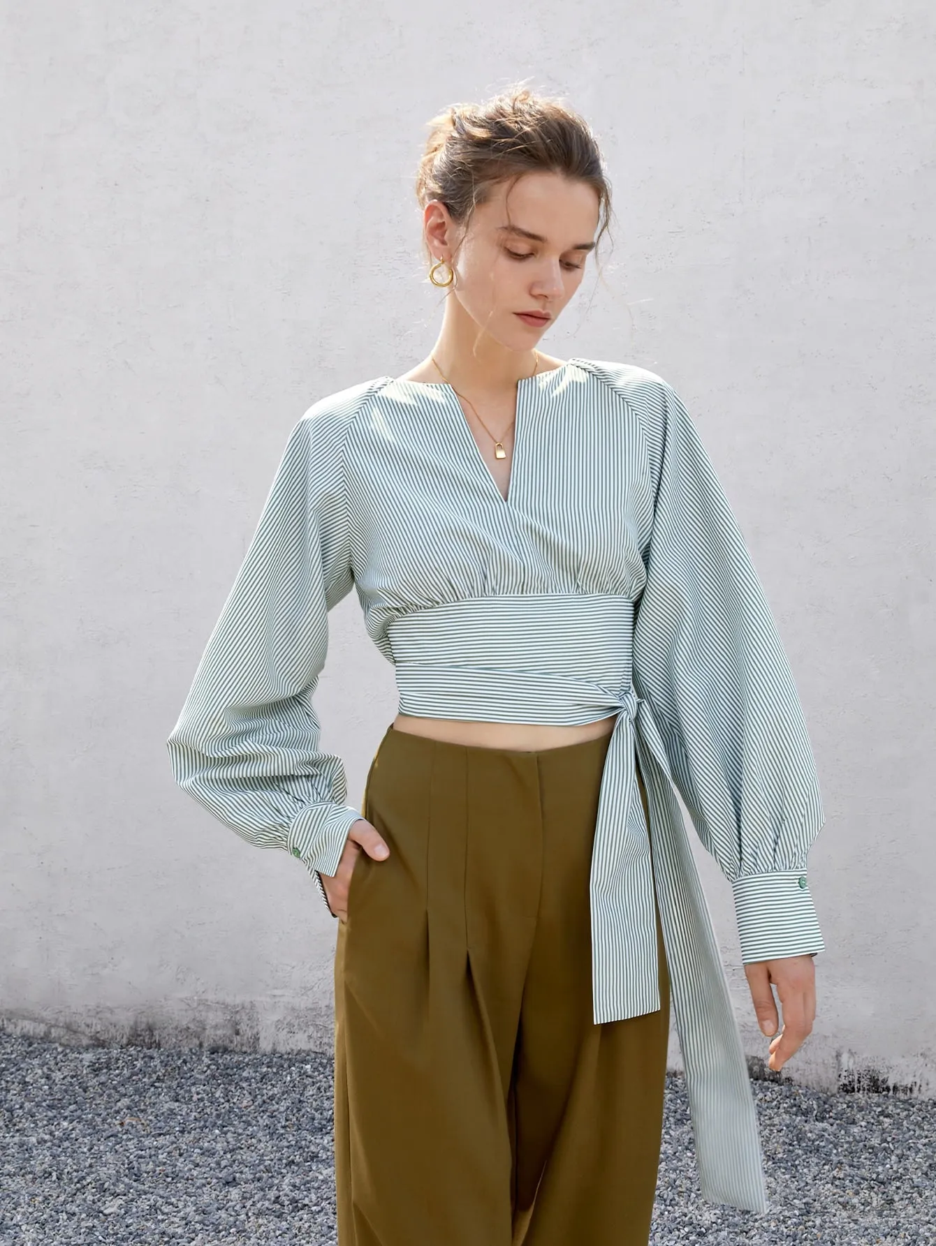 Voluminous Sleeve Cropped Top