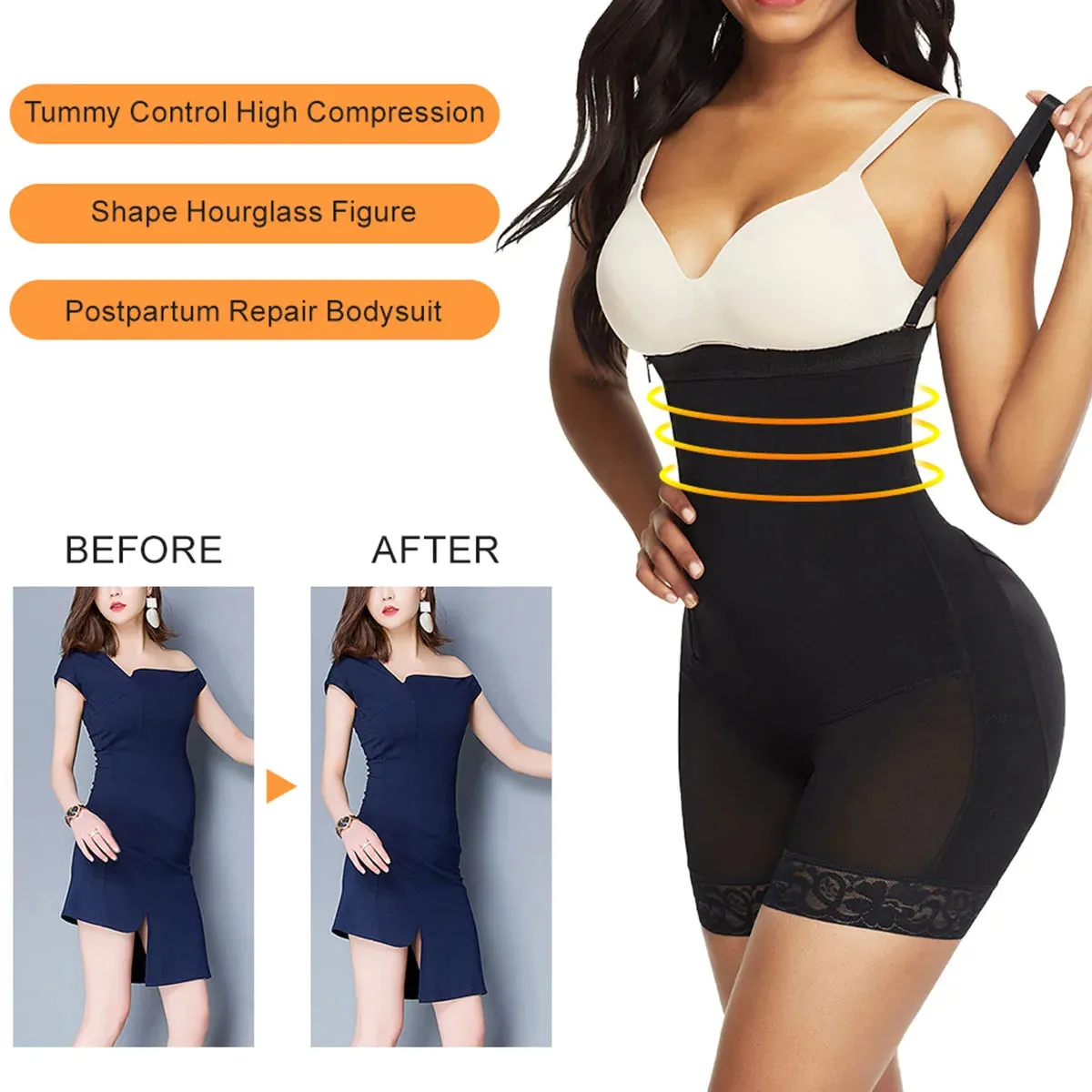 Waist Slimming Zipper Bodysuit Shapewear for Women