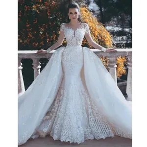 Wedding Guest Dresses: Women's Lace Wedding Dresses Detachable Lace Applique