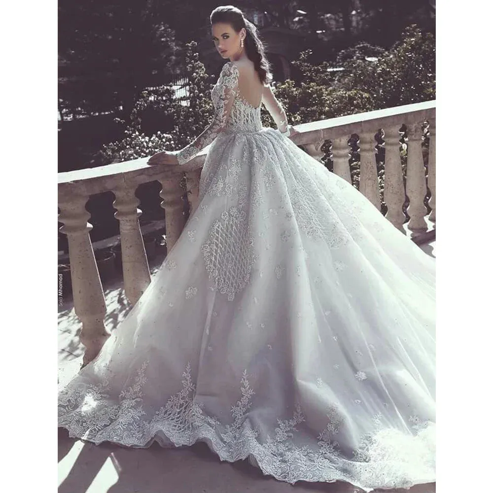 Wedding Guest Dresses: Women's Lace Wedding Dresses Detachable Lace Applique
