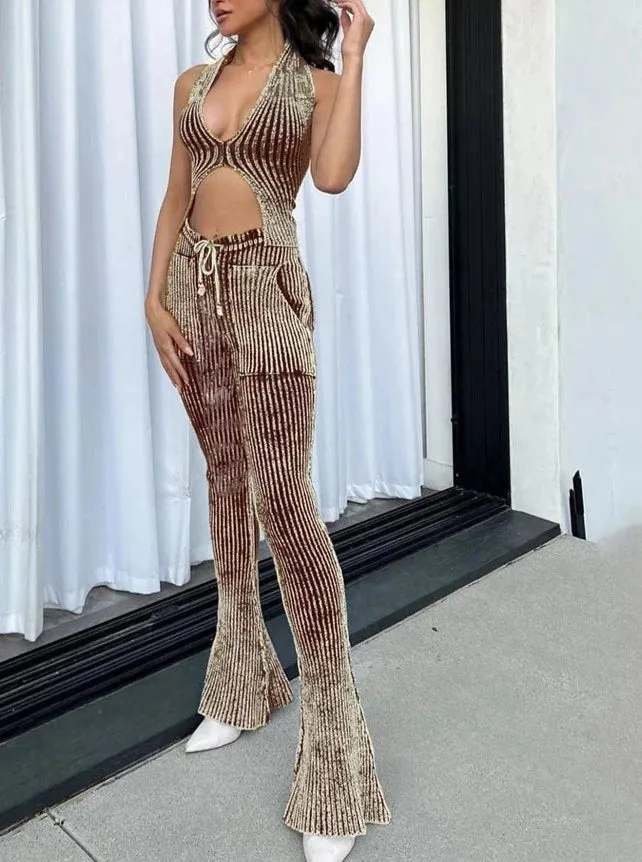 Weird Puss Casual Crochet Halter Matching Outfits