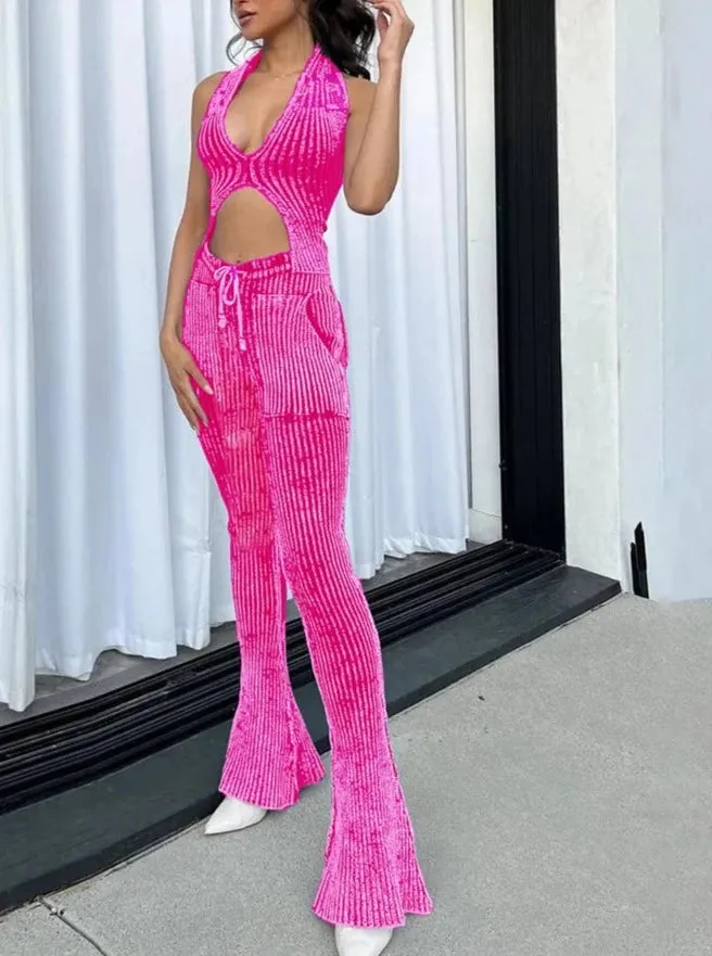 Weird Puss Casual Crochet Halter Matching Outfits
