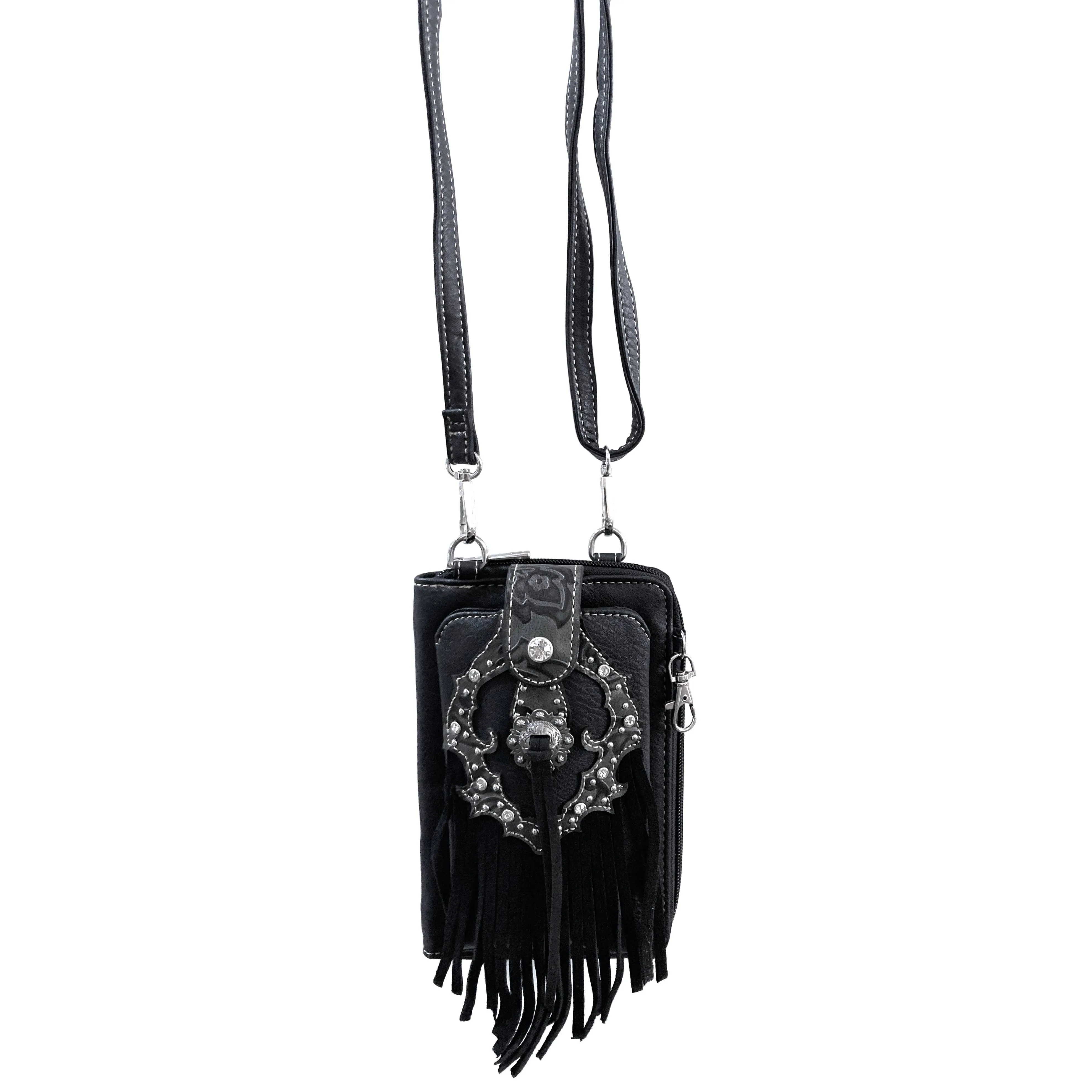 Western Fringe Women's Crossbody Phone Wallet: Brown