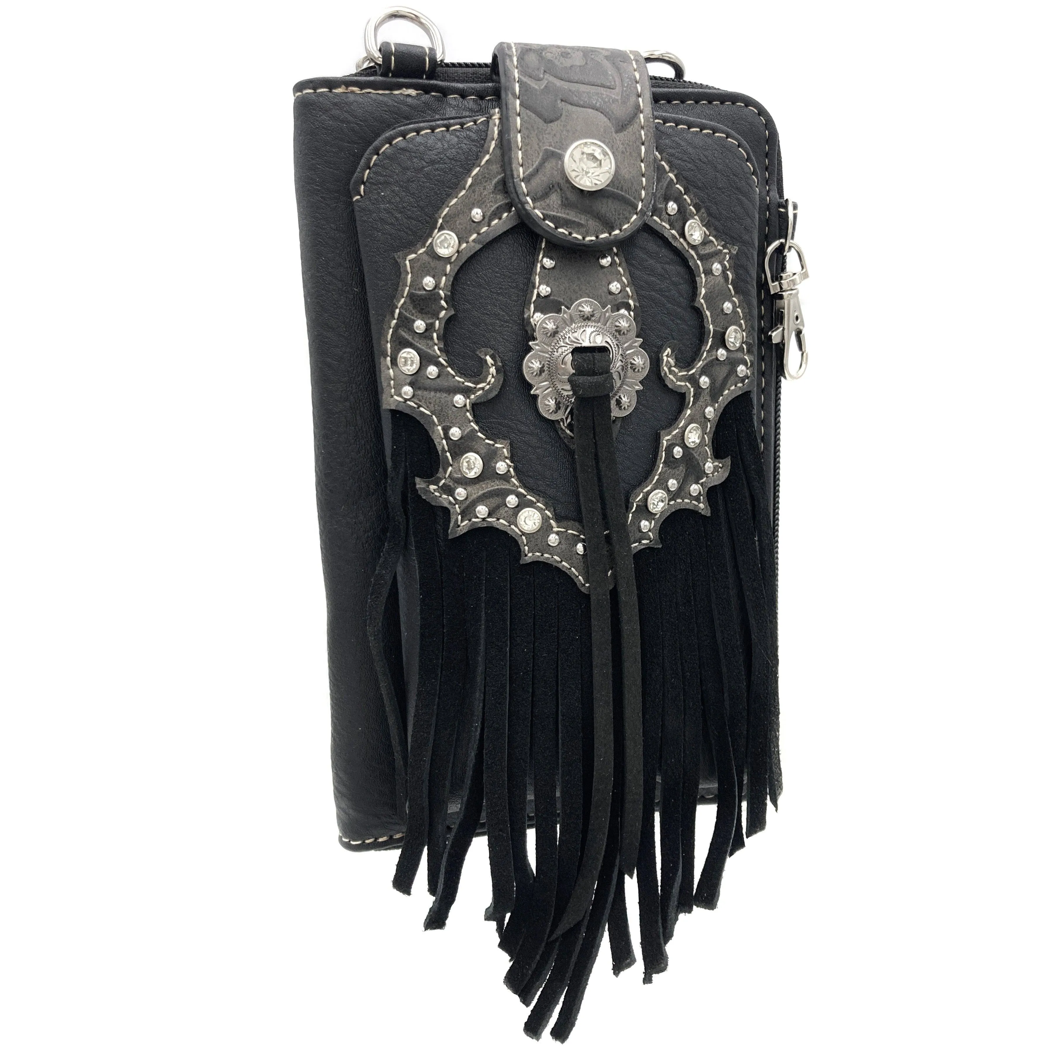 Western Fringe Women's Crossbody Phone Wallet: Brown