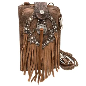 Western Fringe Women's Crossbody Phone Wallet: Brown
