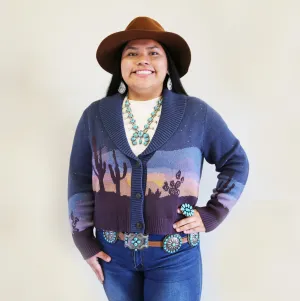 Western Scenic Cotton Cardigan - Navy Starry Night