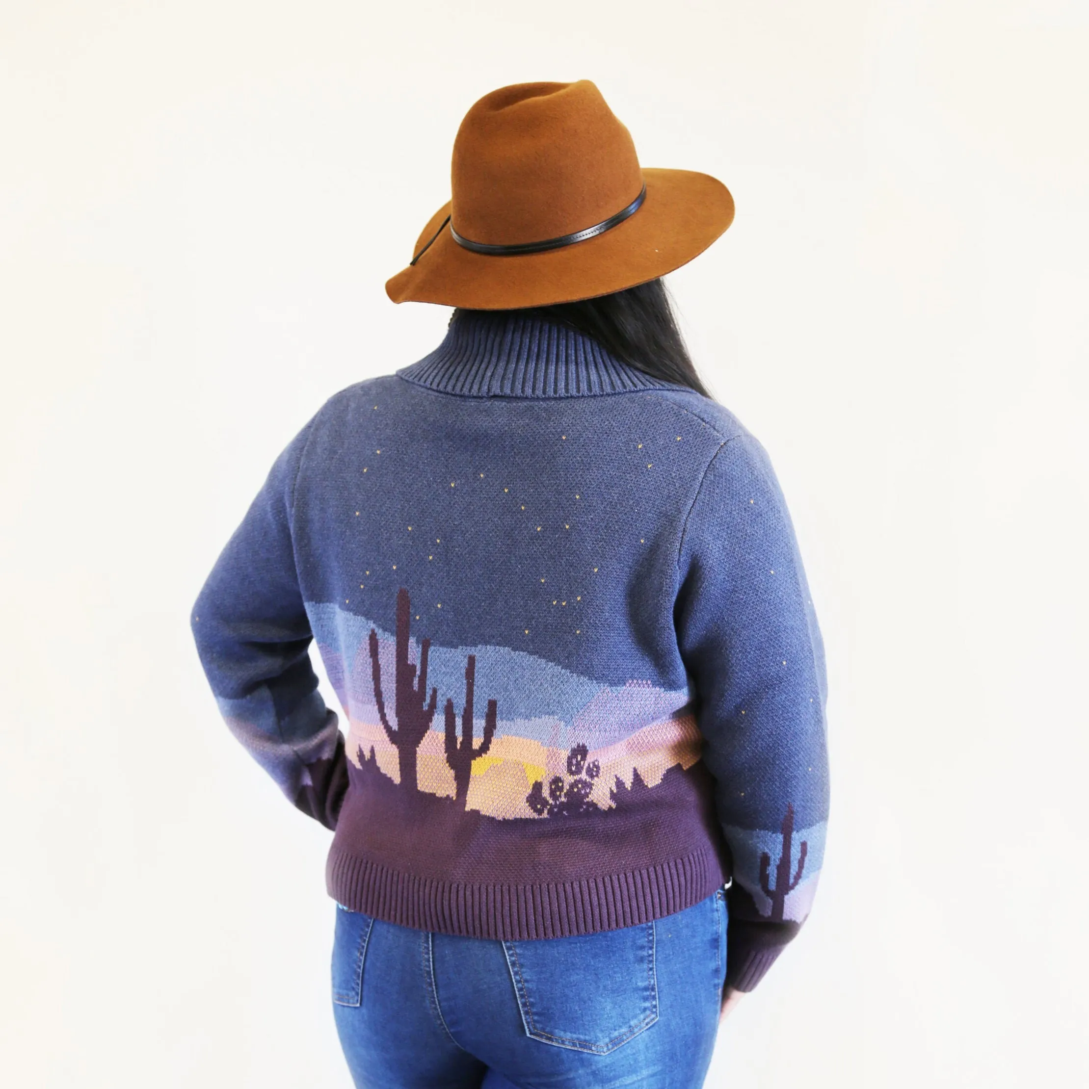 Western Scenic Cotton Cardigan - Navy Starry Night
