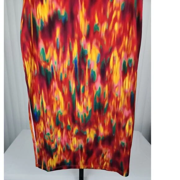 WeWoreWhat Cutout Midi Skirt Fire Tie Dye Spicy Orange Women's Size Large New