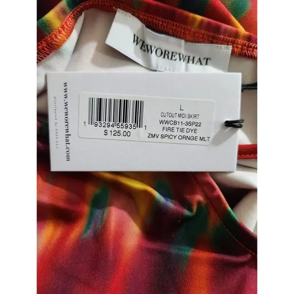 WeWoreWhat Cutout Midi Skirt Fire Tie Dye Spicy Orange Women's Size Large New