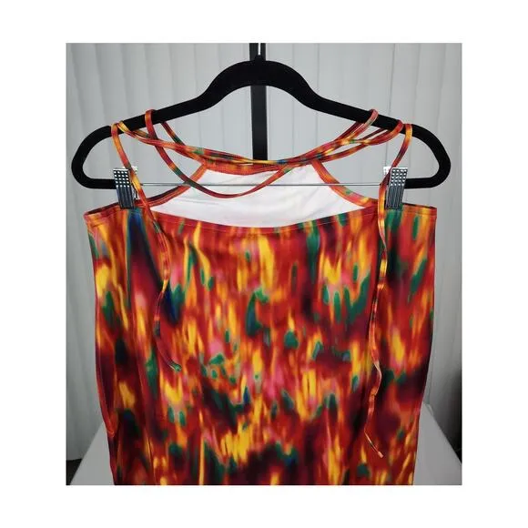 WeWoreWhat Cutout Midi Skirt Fire Tie Dye Spicy Orange Women's Size Large New