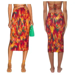 WeWoreWhat Cutout Midi Skirt Fire Tie Dye Spicy Orange Women's Size Large New
