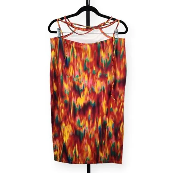 WeWoreWhat Cutout Midi Skirt Fire Tie Dye Spicy Orange Women's Size Large New