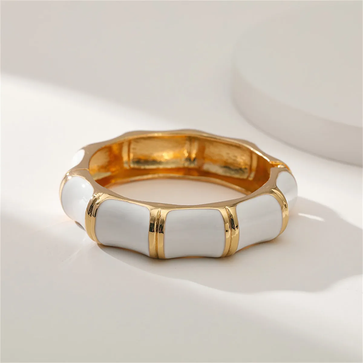 White Enamel & 18K Gold-Plated Bamboo Bangle
