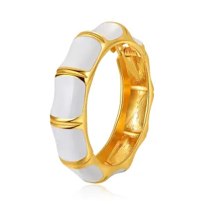 White Enamel & 18K Gold-Plated Bamboo Bangle