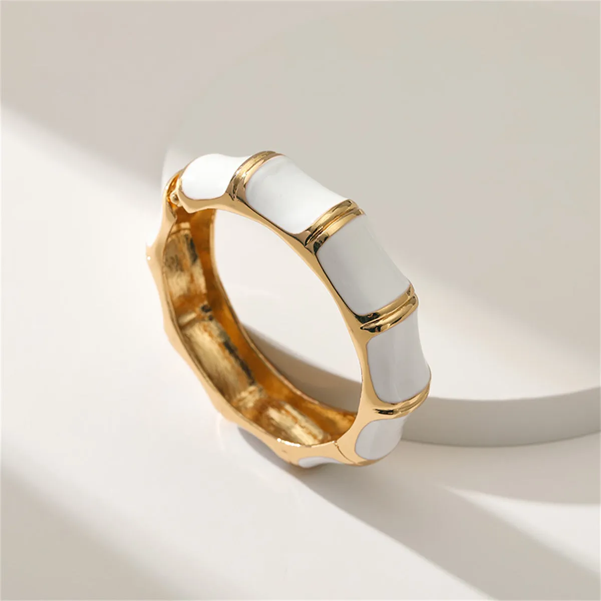 White Enamel & 18K Gold-Plated Bamboo Bangle